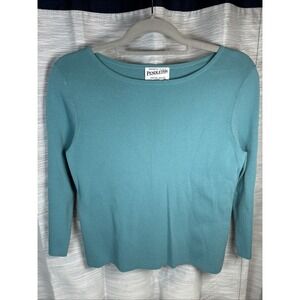 PENDLETON WOMENS TEAL BLUE NYLON BLEND 3/4 SLEEVE SWEATER SIZE S/M Unmarked